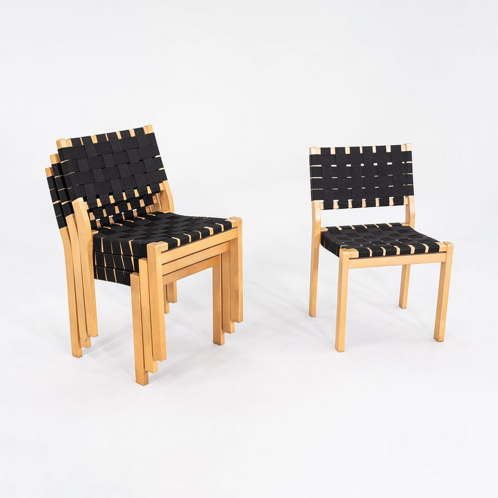 C. 2000s Set of Four Alvar & Aino Aalto for Artek 611 Stacking Dining Chairs with Black Webbing