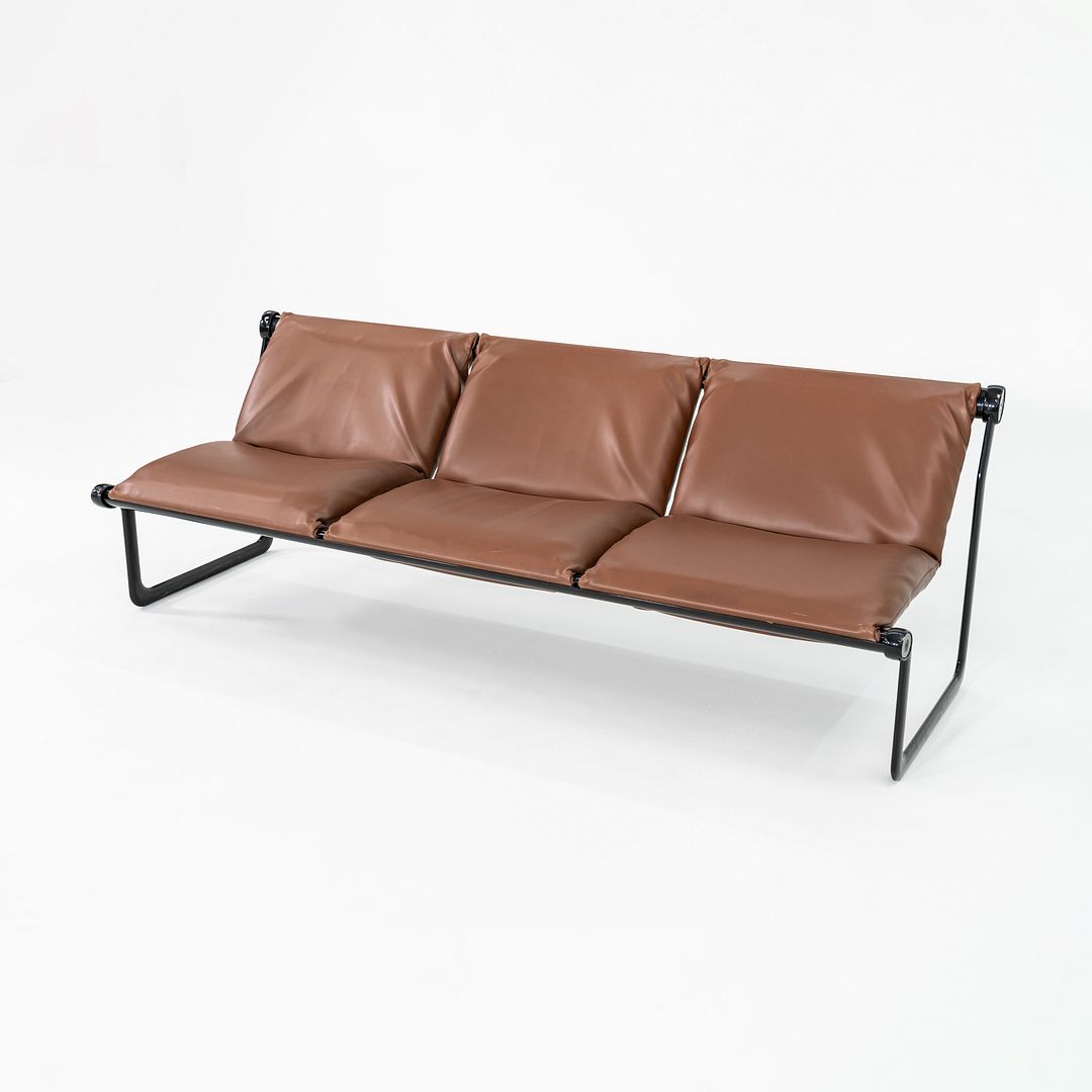 1970s Hannah Morrison for Knoll Armless Sofa Steel w/ Brown Leather Upholstery