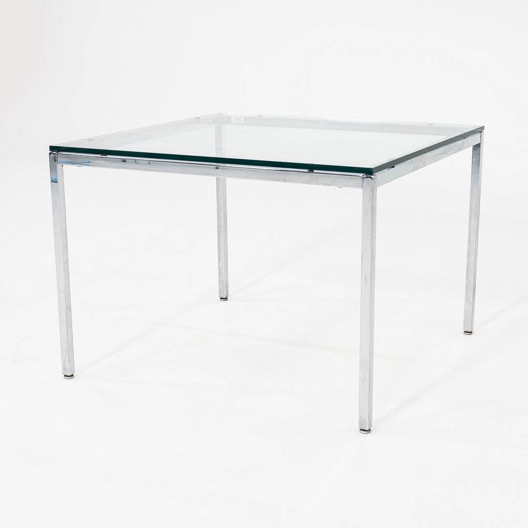 1990s Florence Knoll Side / End Table Steel Base with Glass Top 30x30x21 Inches