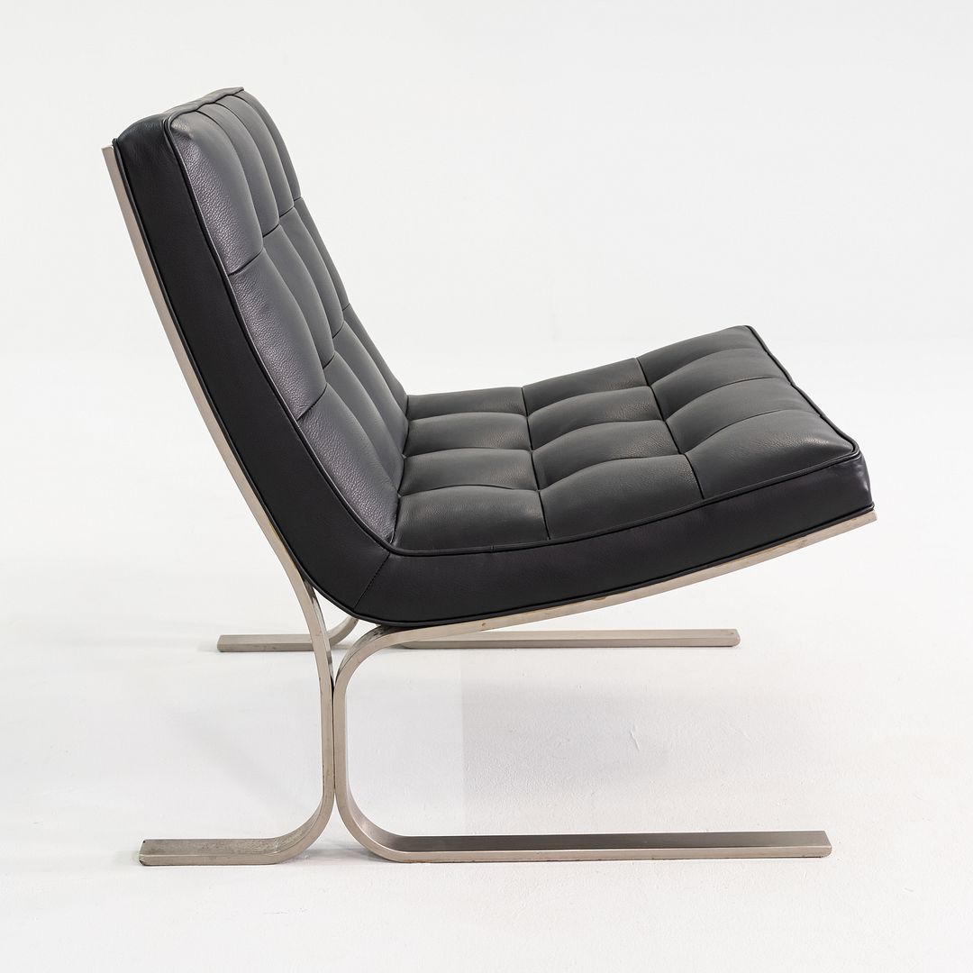 1960s Nicos Zographos CH28 Ribbon Chair in New Black Leather & Stainless Steel