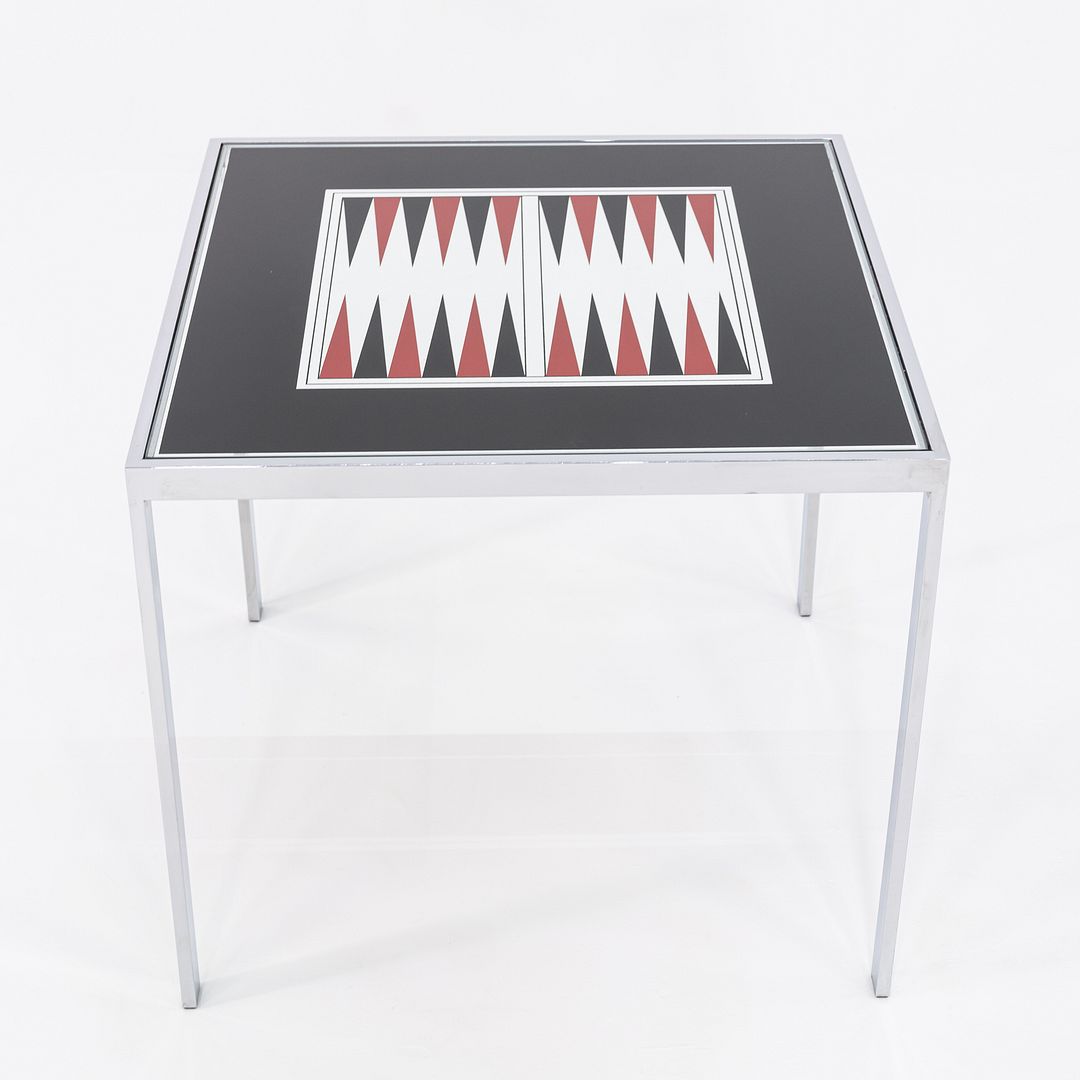 1970s Maison Jansen Backgammon Game / Dining Table in Chrome and Glass 32 in