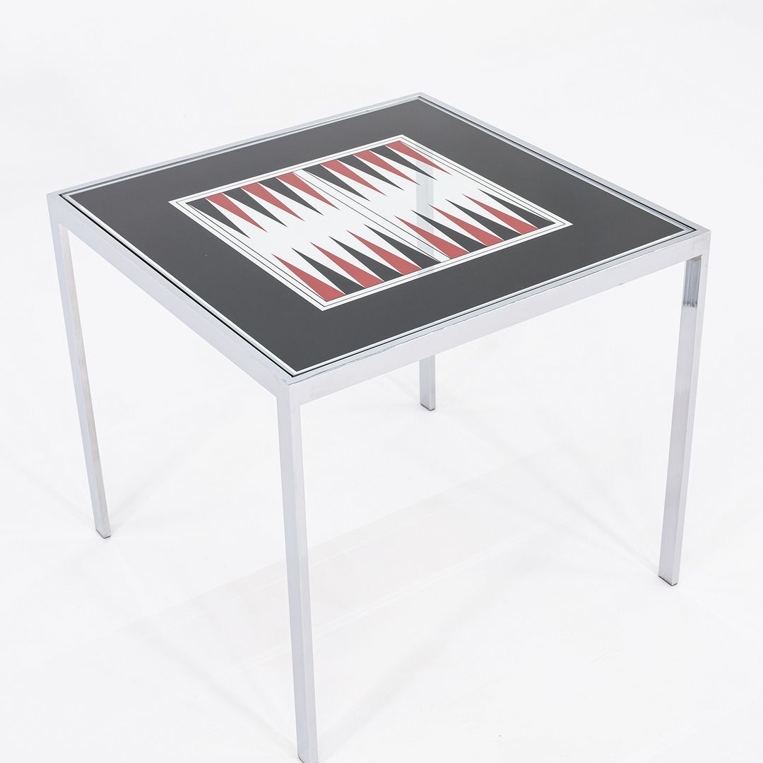 1970s Maison Jansen Backgammon Game / Dining Table in Chrome and Glass 32 in