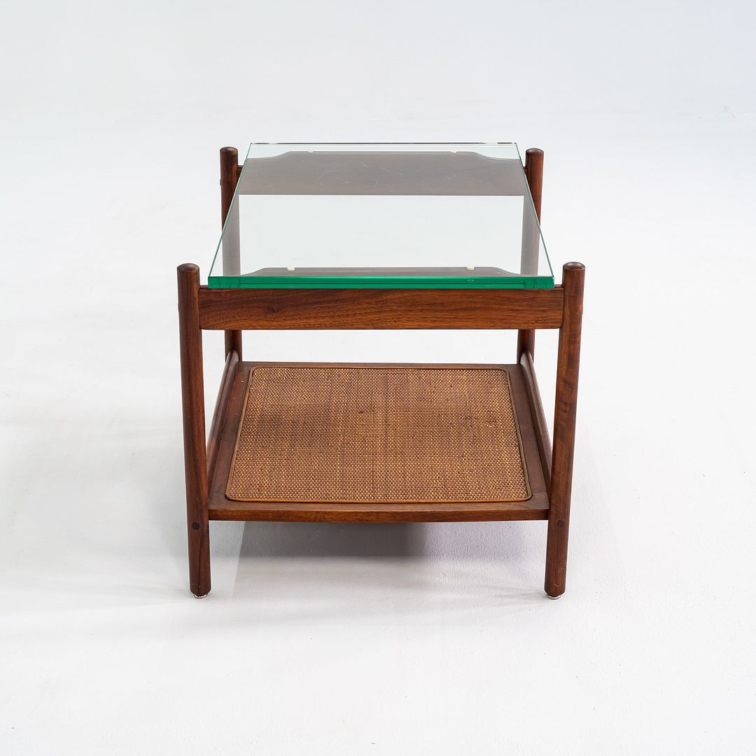 1960s Jack Cartwright for Founders Side or End Table in Walnut, Cane, and Glass