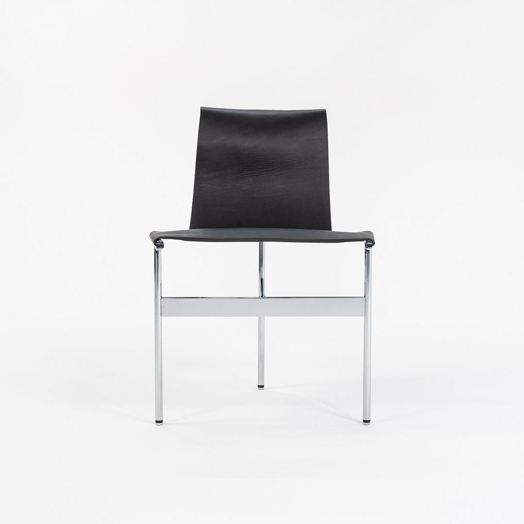 Set of Four Made to Order Gratz TG-10 Sling Dining Chairs Black Leather & Chrome