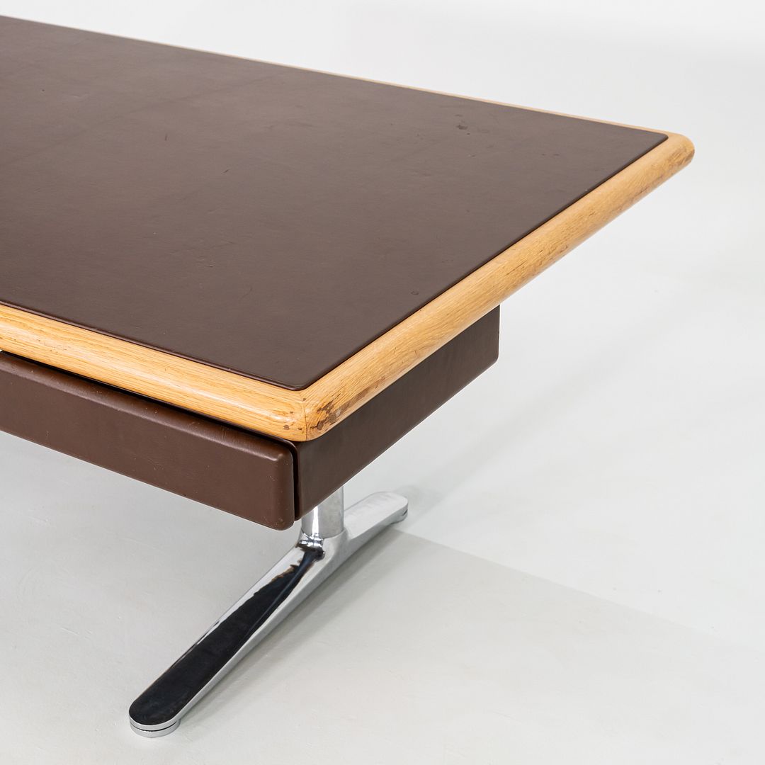 1979 Warren Platner for Knoll Executive Desk in Leather, Oak, and Chromed Steel