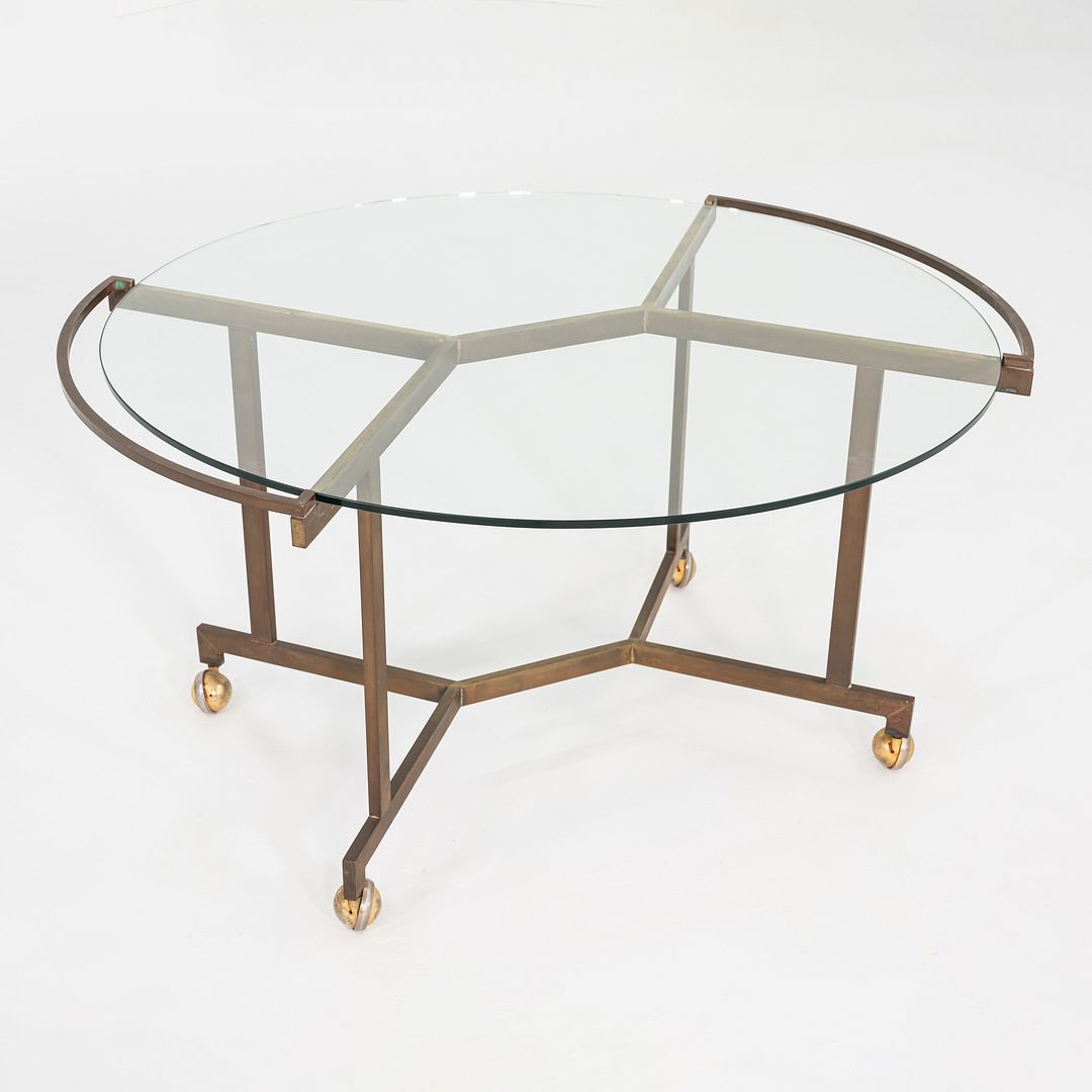 1970s Harvey Probber Attributed Bronze and Glass Rolling Dining or Serving Table