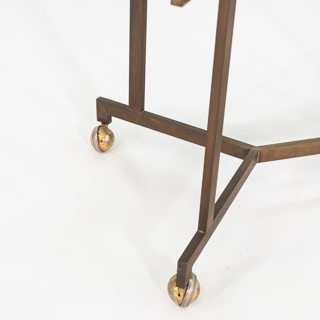 1970s Harvey Probber Attributed Bronze and Glass Rolling Dining or Serving Table