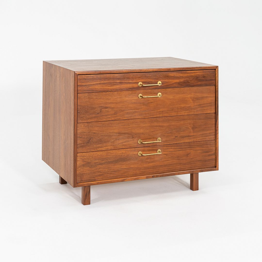 1970s Jens Risom Design 36 inch Cabinet / Dresser in Walnut w/ Bronze Hardware