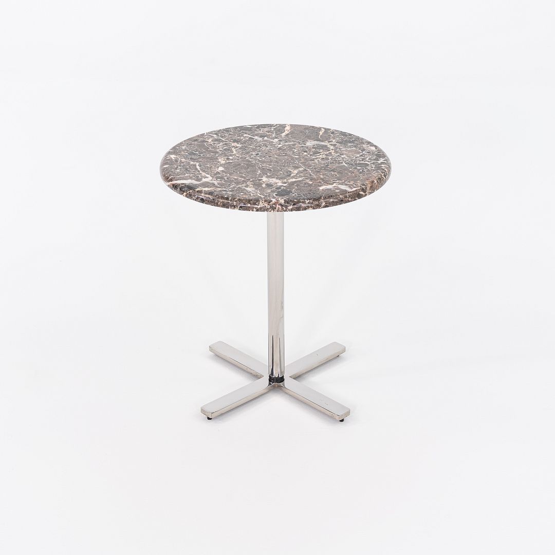 Modernist Brown Emperador Marble Side Table w/ Polished Steel Base 18" Round Top