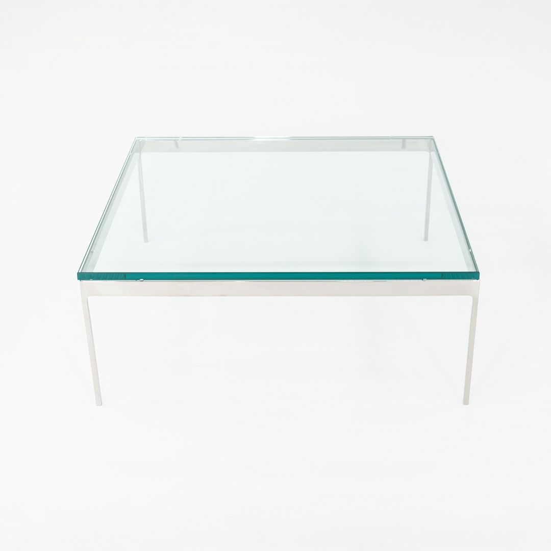 1980s Nicos Zographos Stainless Steel Square Coffee Table with Square Glass Top