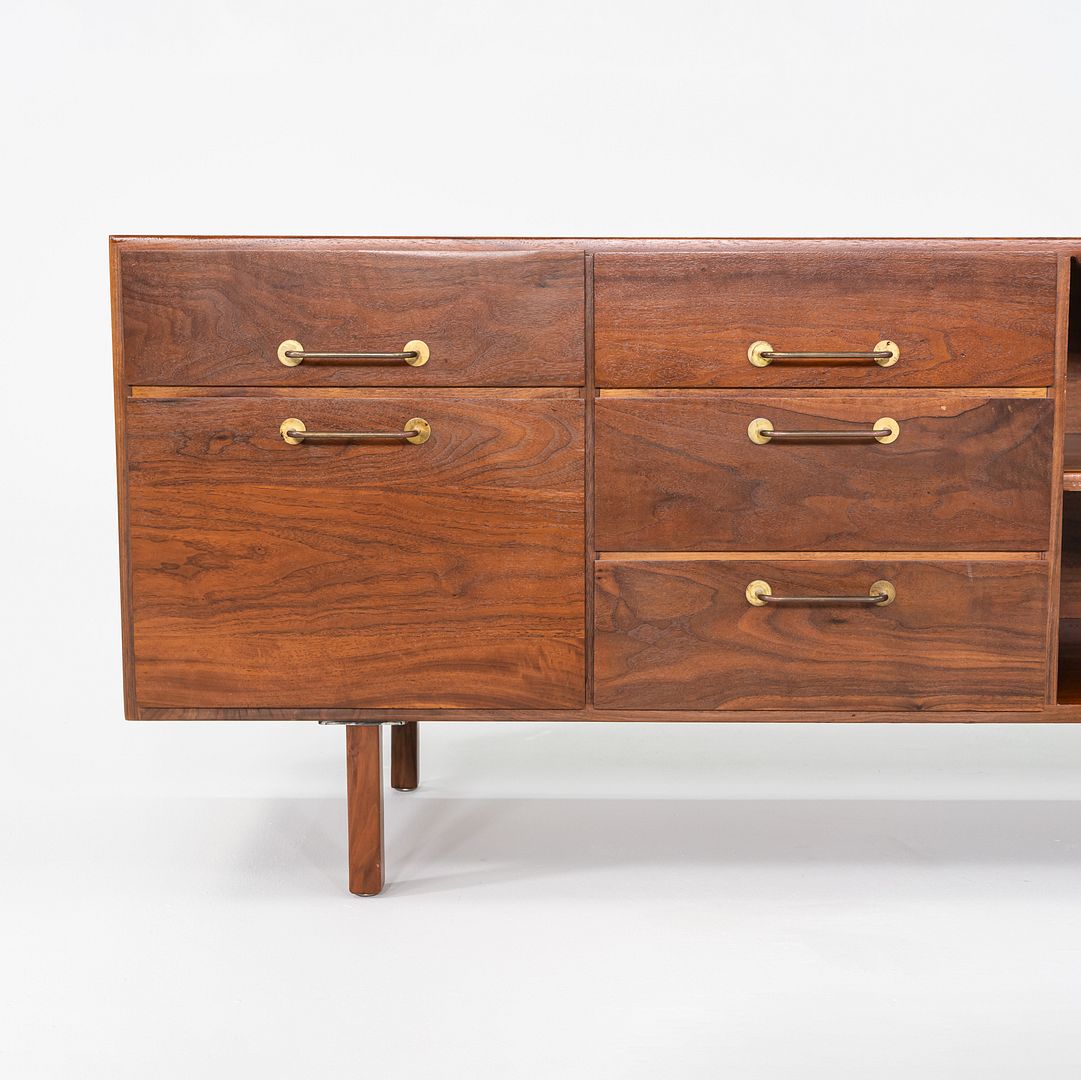 1970s Jens Risom Designs Credenza / Cabinet in Walnut and Brass 72x20 inches