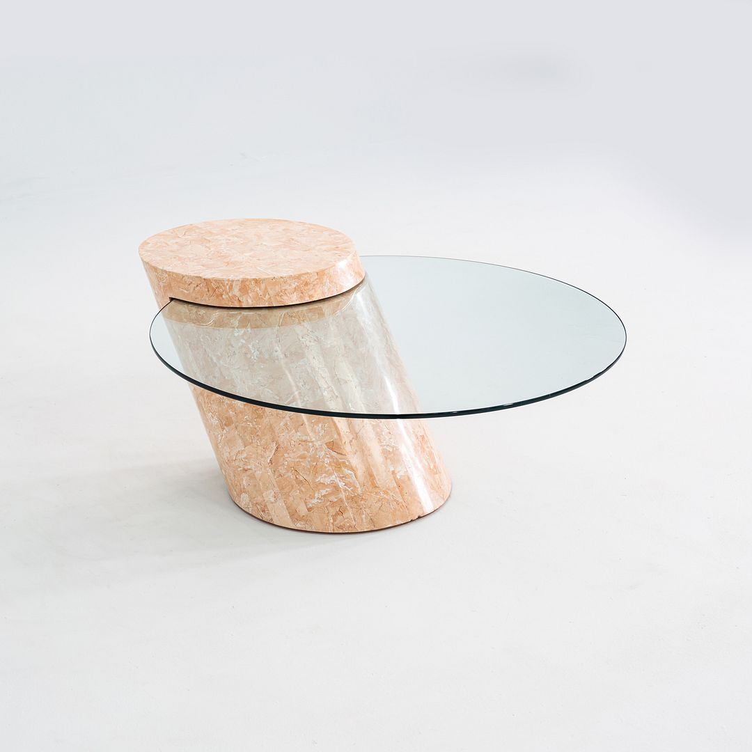 1980s Tessellated Marble and Glass Cantilevered Coffee Table