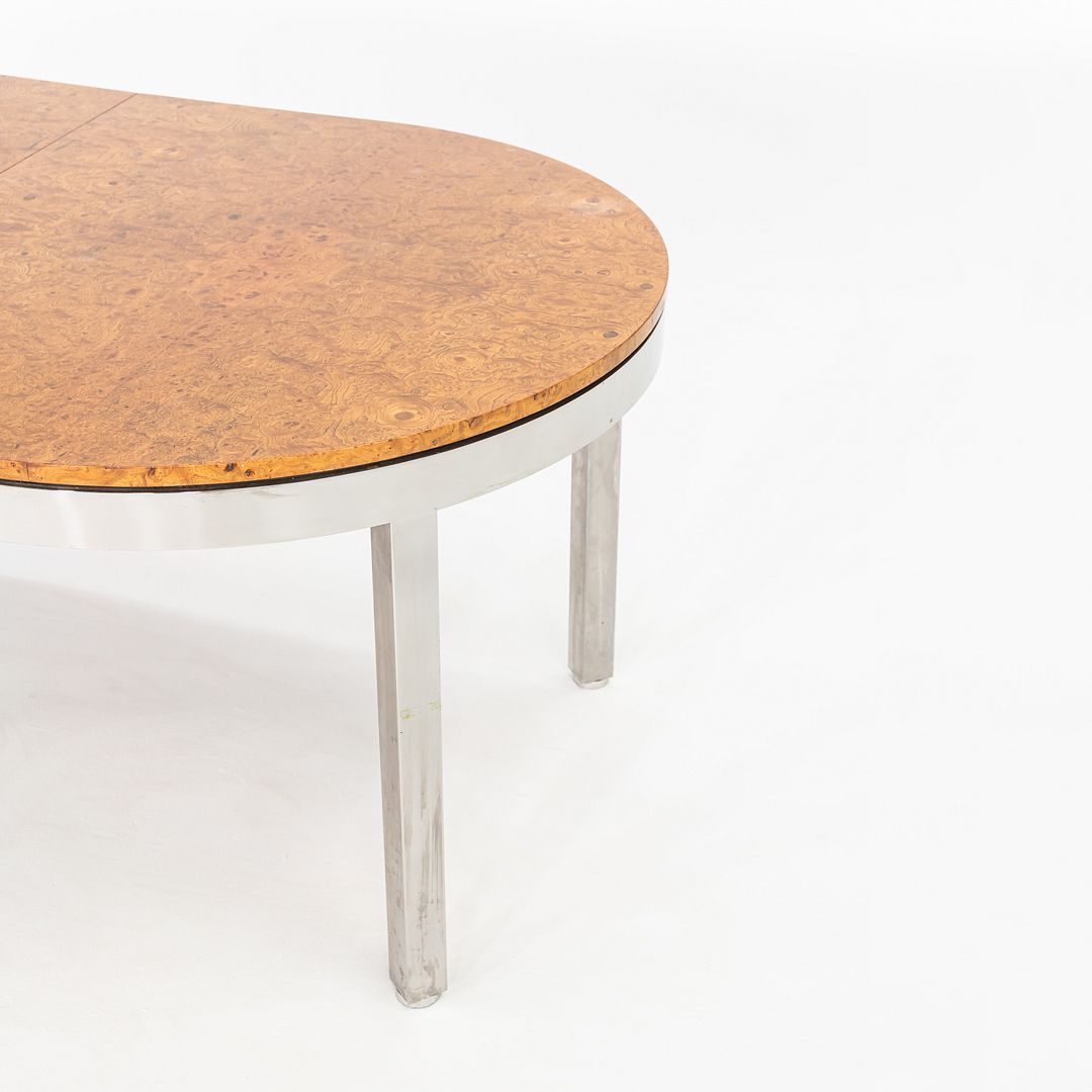 1970 I.M. Rosen for Pace Collection Burl & Chrome 967 Dining Table 42x72 inches