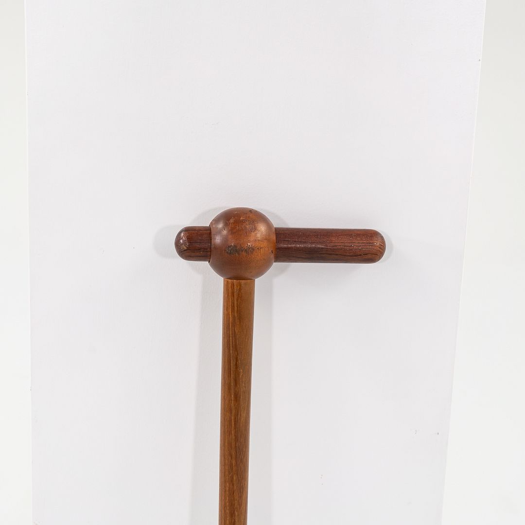 1970s Scandinavian or Danish Custom Teak Cane or Walking Stick w/ Metal 35.5"