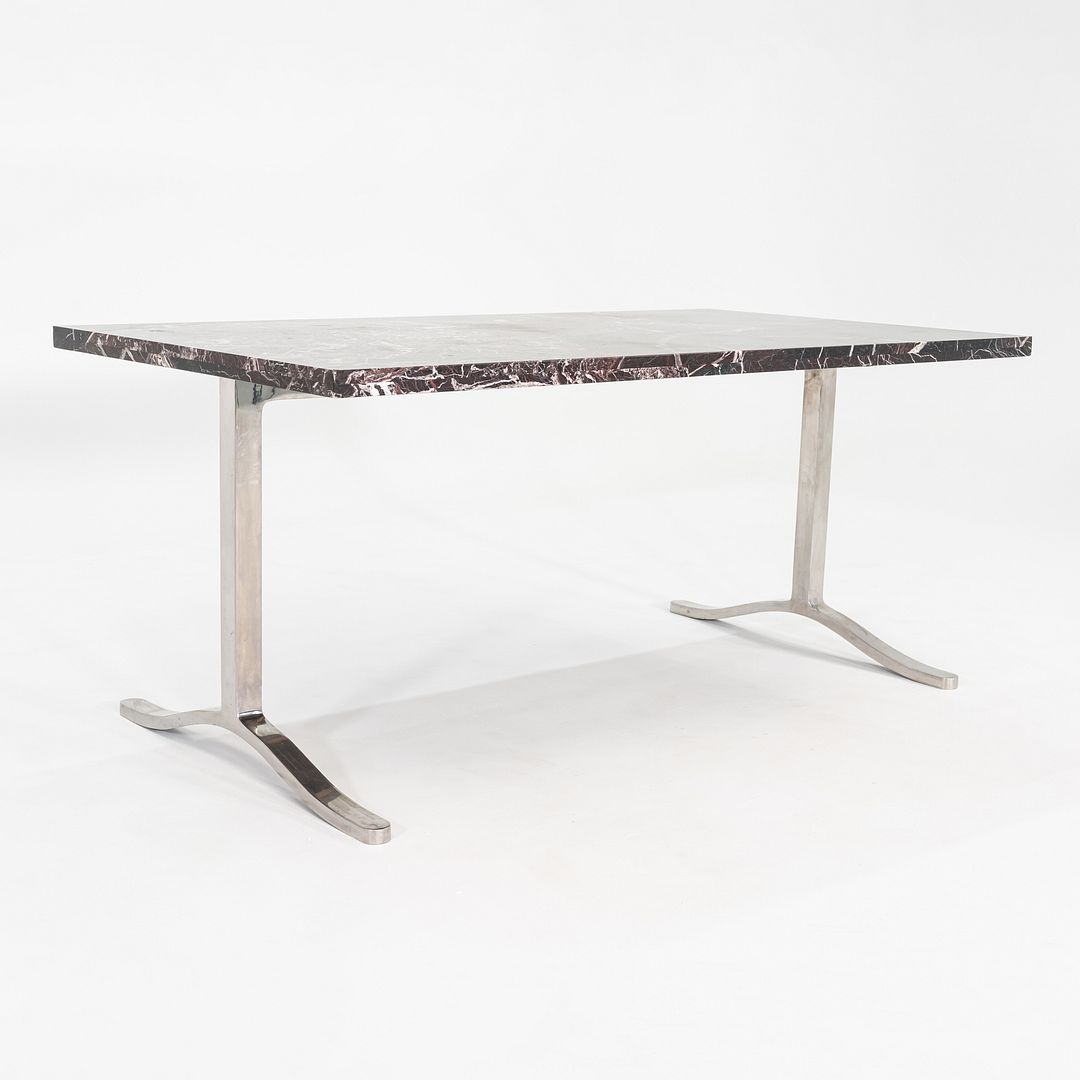 1970s Nicos Zographos Rosso Levanto Marble & Stainless Steel Alpha Dining Table