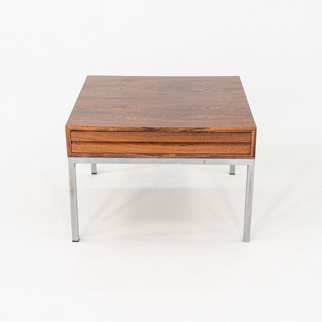 C. 1960s Danish Rosewood Side / End Table with Chromed Steel Base and Drawer
