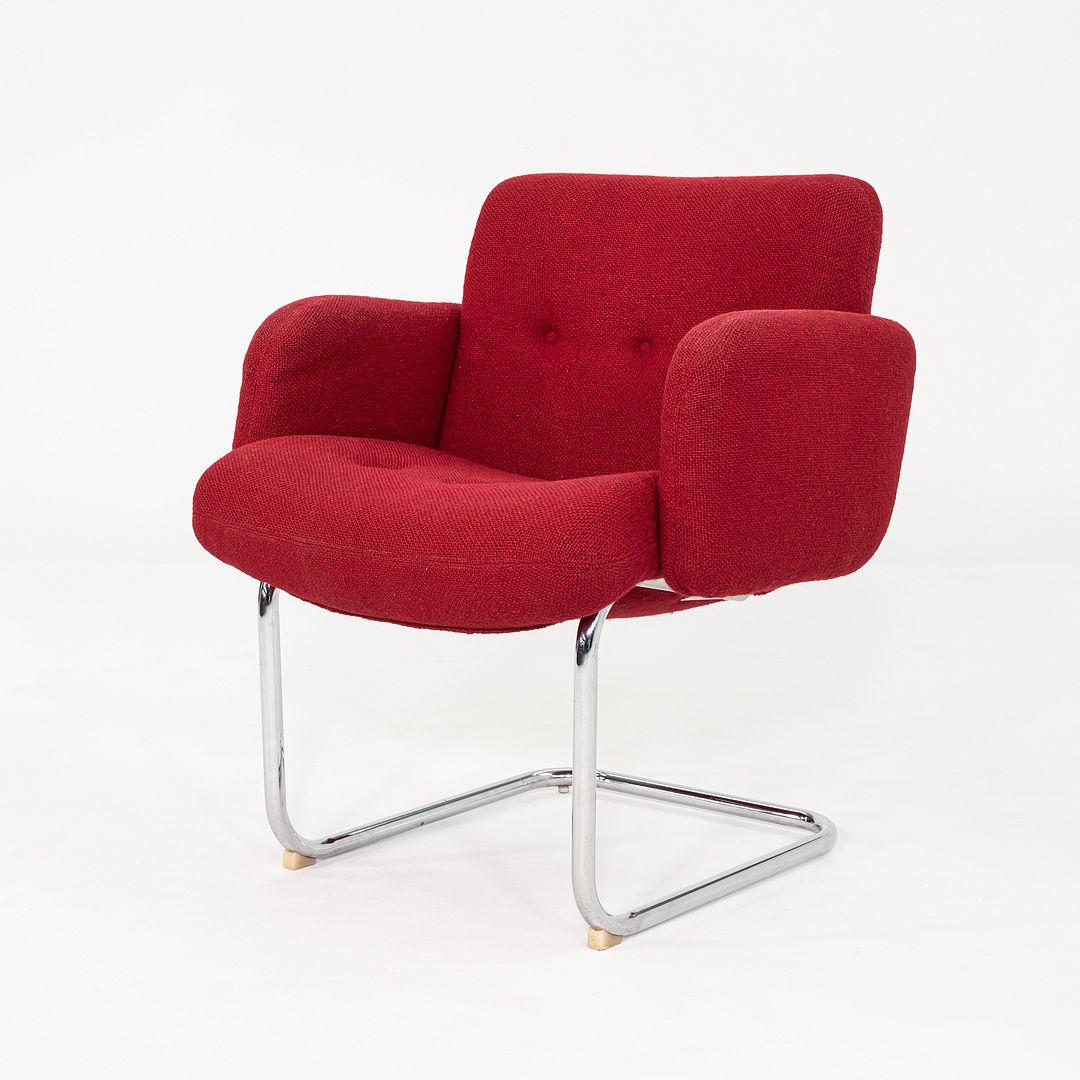 1970s Harvey Probber Cantilever Lounge Chair in Red Hopsack Upholstery Fabric