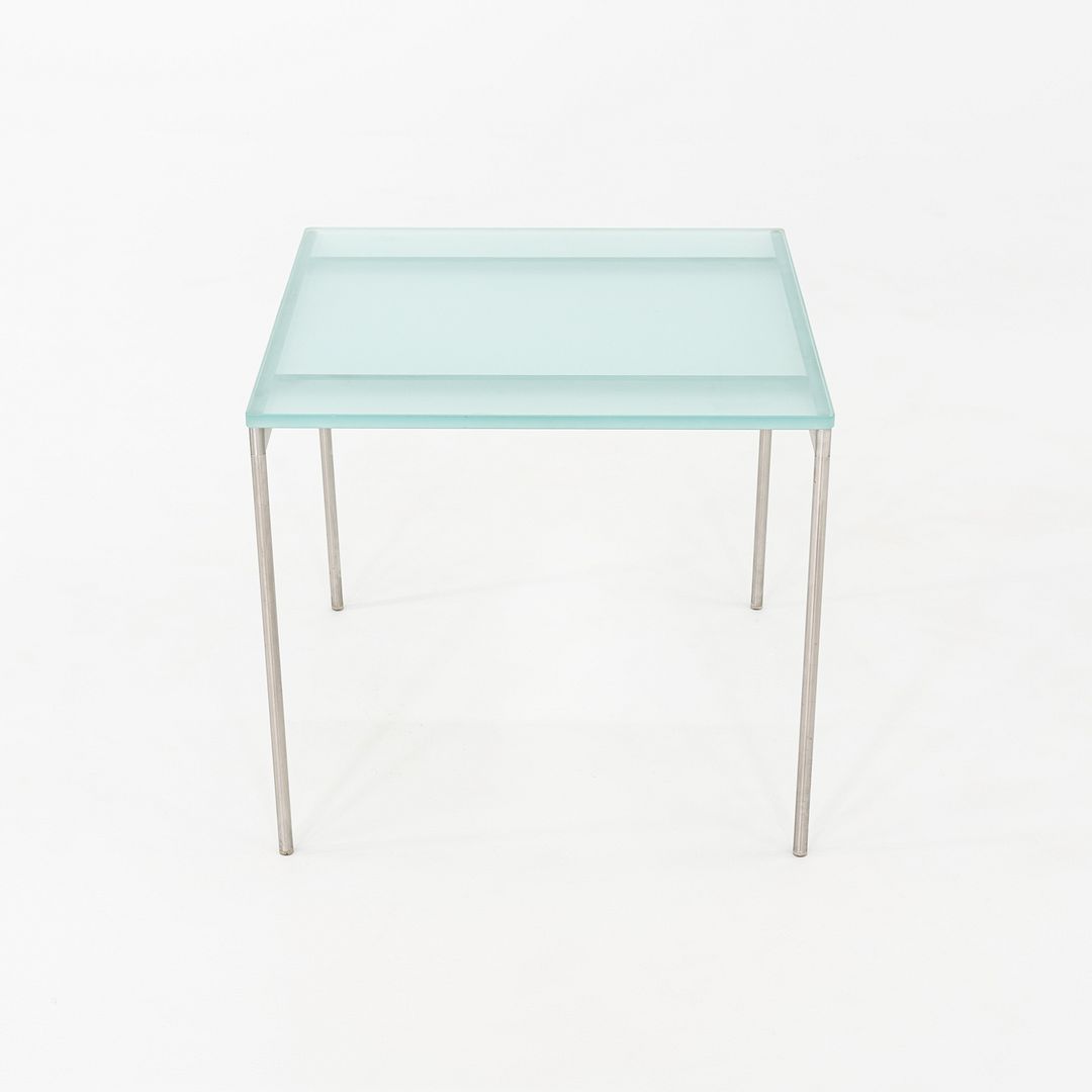 2000s Cappellini Square Side Table with Brushed Steel Frame and Blue Glass Top