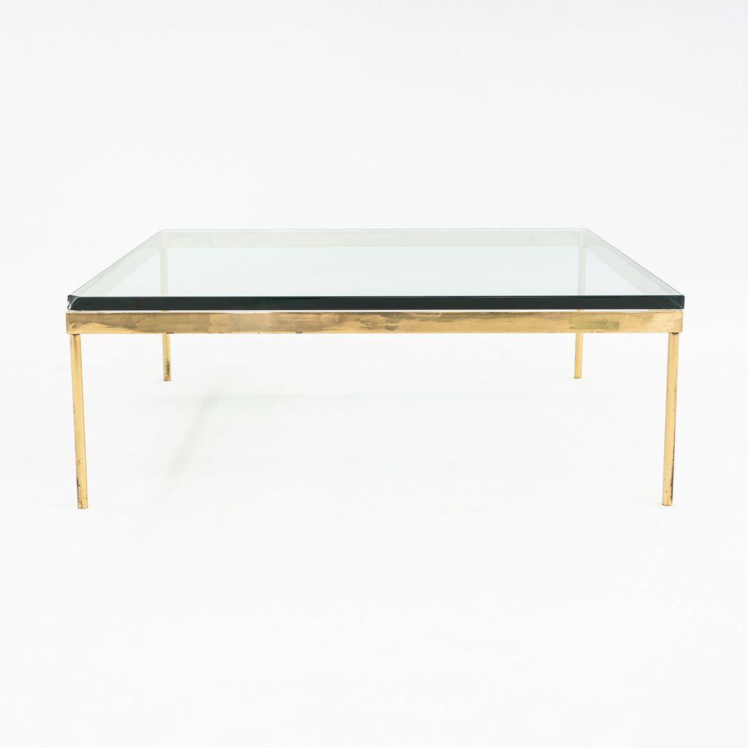 1970s Bronze and Glass Square Coffee Table Attributed to Ward Bennett 42 inch