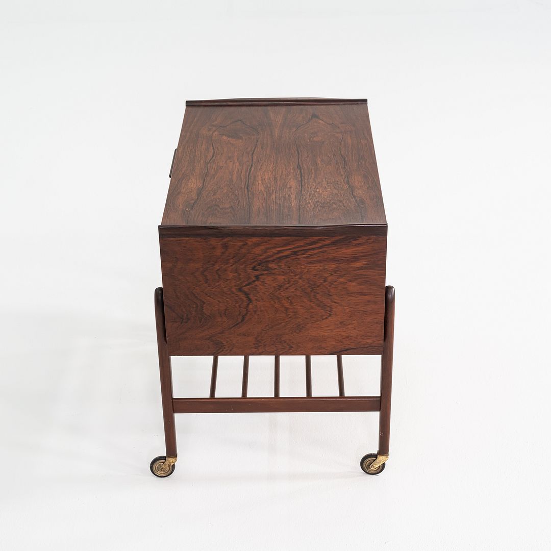 1960s Danish Rosewood Sewing Cart / Rolling Trolley with Hinged Lift-Top Storage