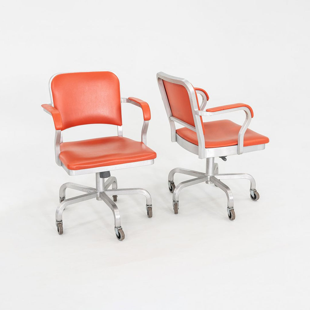C. 2021 Jasper Morrison for Emeco Navy Officer Desk Chair in Brushed Aluminum and Orange Vinyl 18x Available