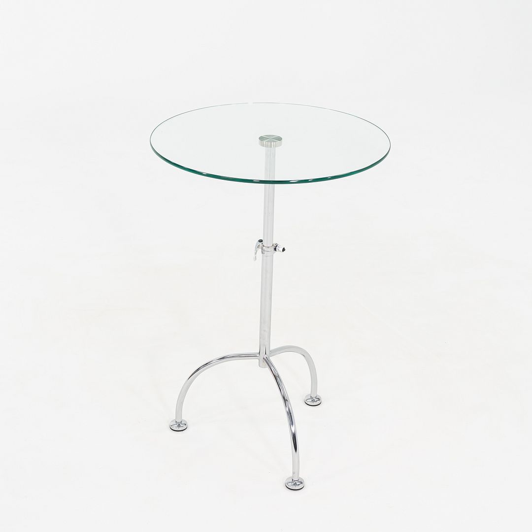 2010s Pair of Chromed Steel and Glass Adjustable Side Tables 20 Inch Diameter