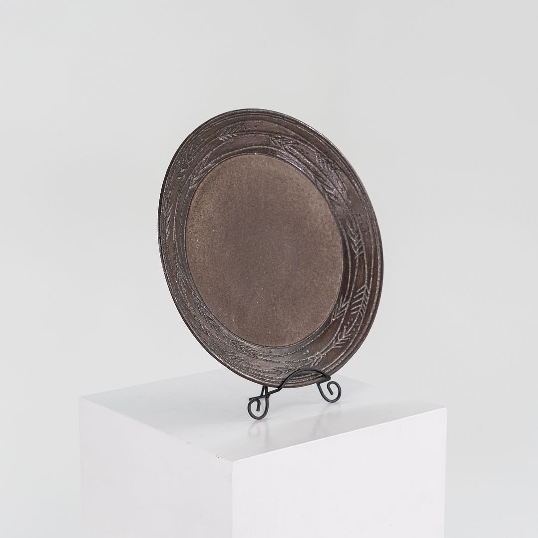 1950s Brown Salt-Glazed Stoneware Platter Nancy Wickham Boyd Studio Made in VT