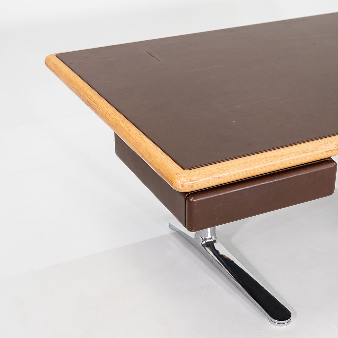 1979 Warren Platner for Knoll Executive Desk in Leather, Oak, and Chromed Steel