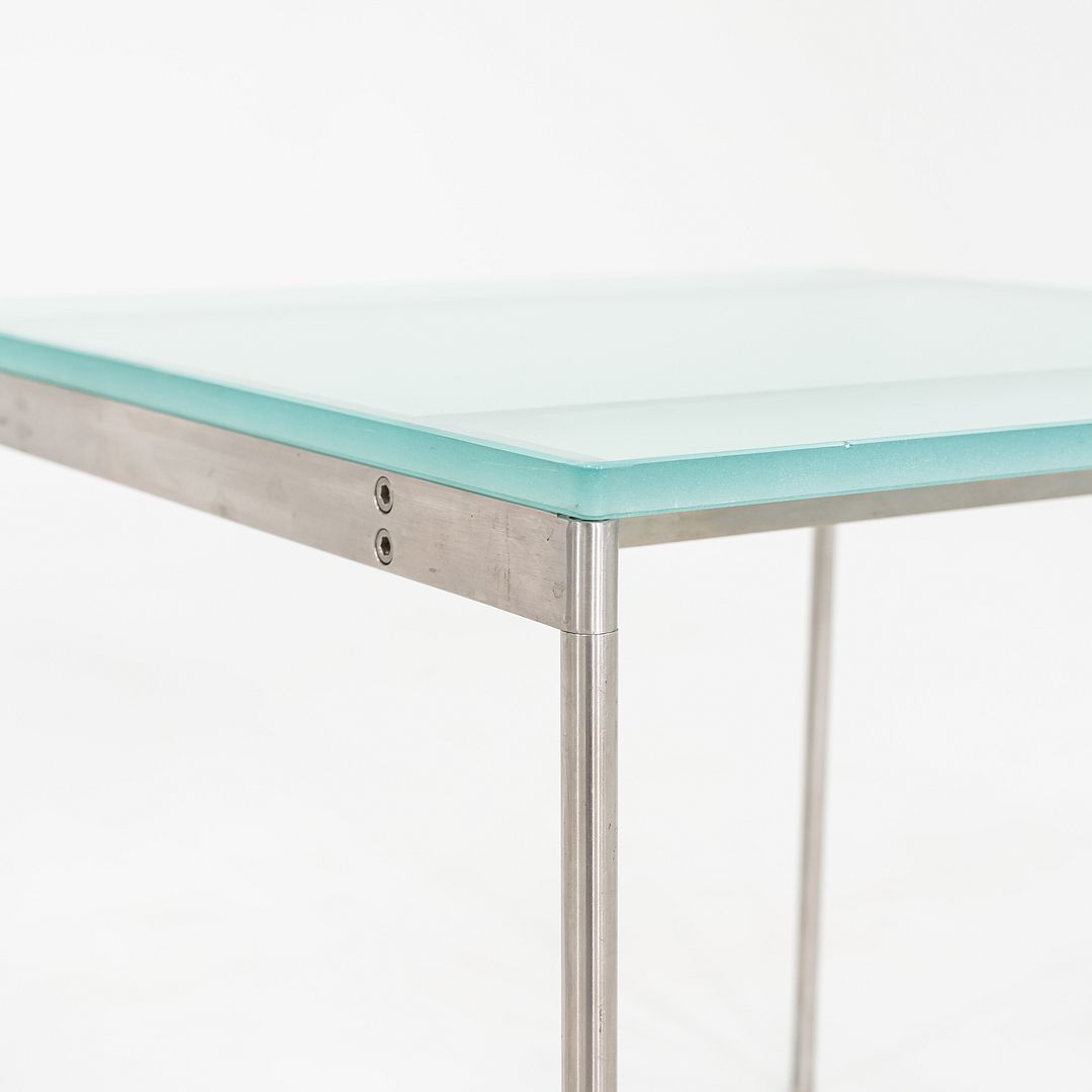 2000s Cappellini Square Side Table with Brushed Steel Frame and Blue Glass Top