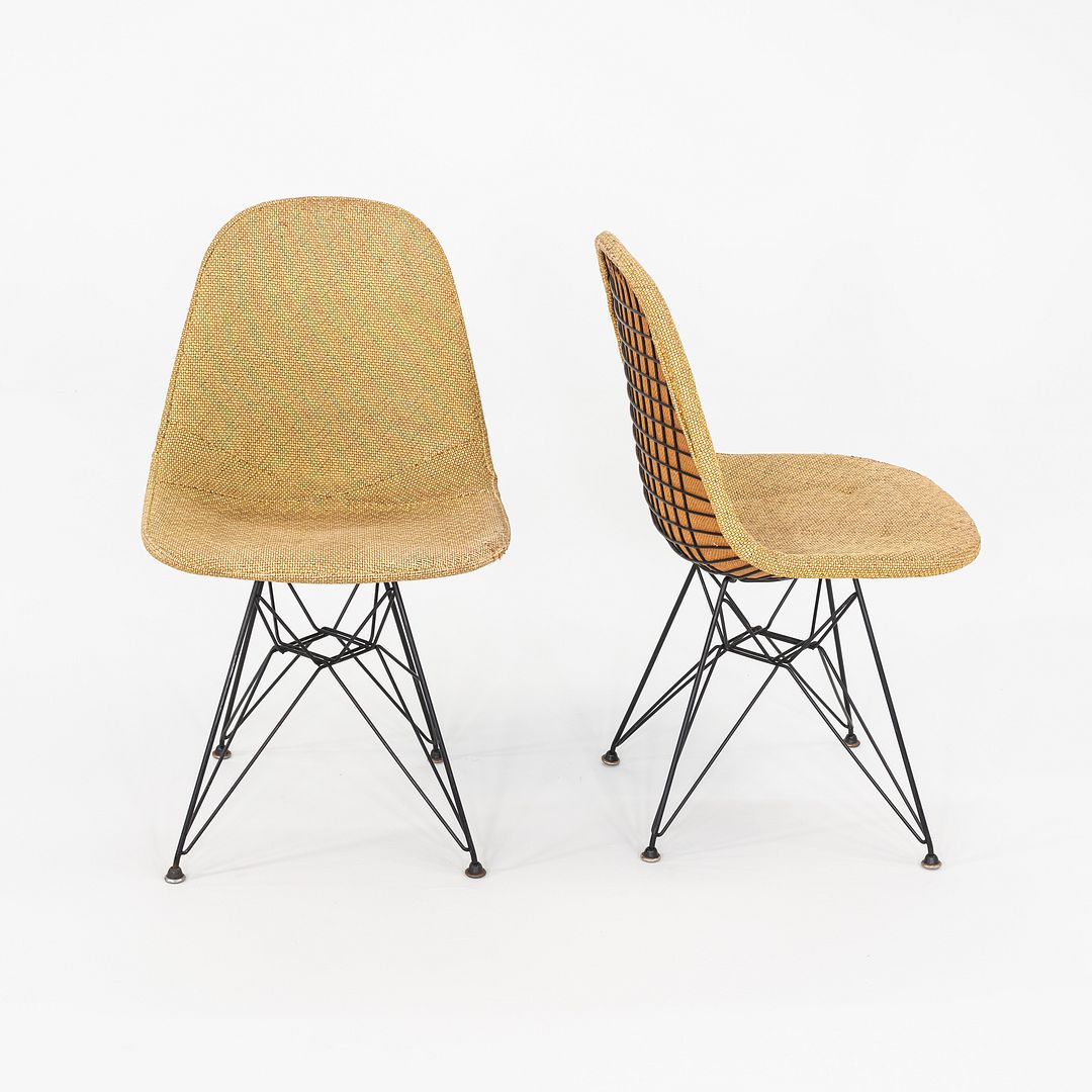 1954 Pair of Eames Herman Miller DKR-1 Chairs w/ Eiffel Bases in Hopsack Fabric