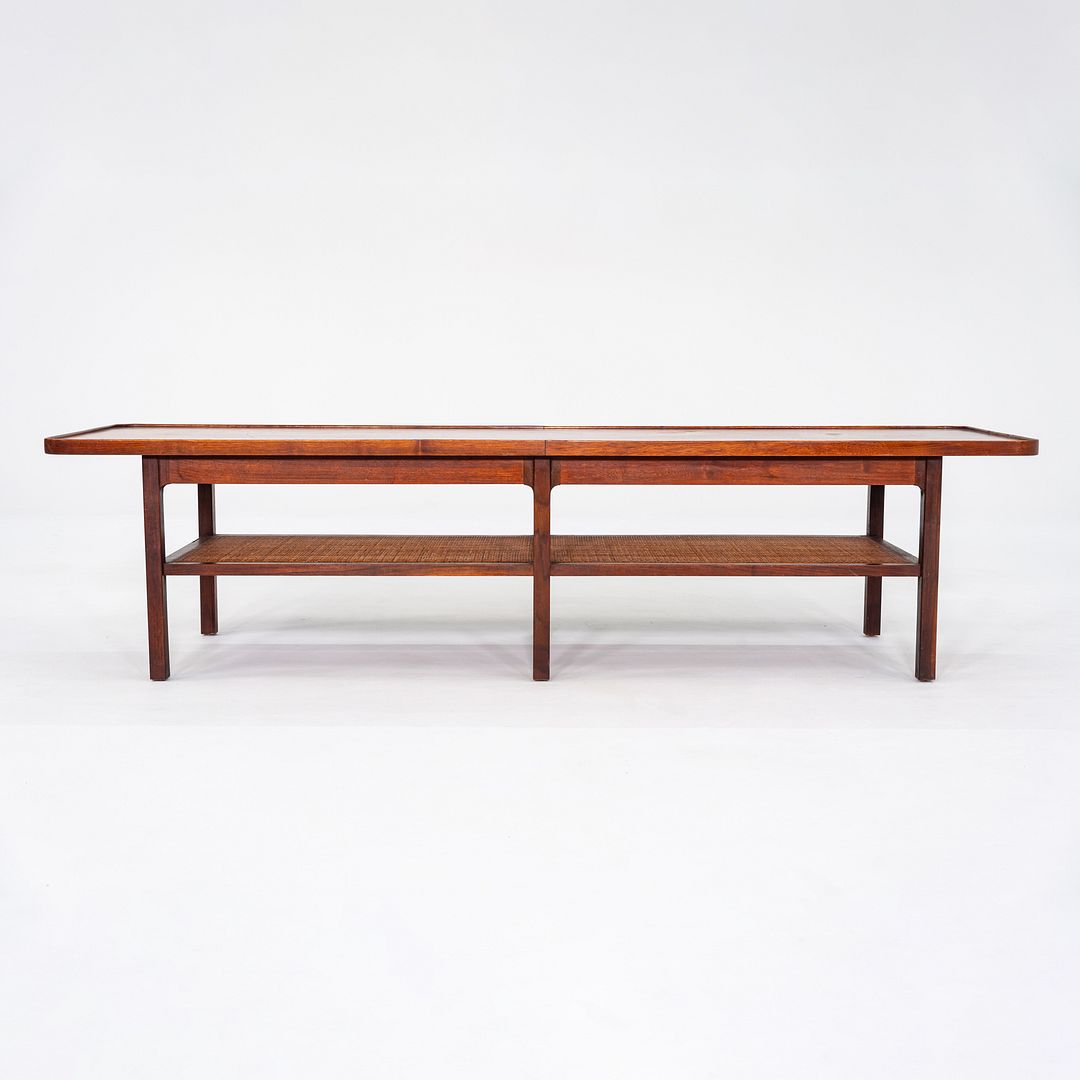 SOLD 1960s Jack Cartwright for Founders Rectangular Coffee Table in Walnut and Cane