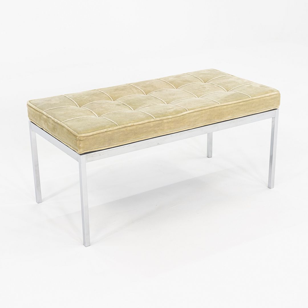 1960s Florence Knoll Chrome Bench Upholstered in Green Mohair 36x18" 2x Avail
