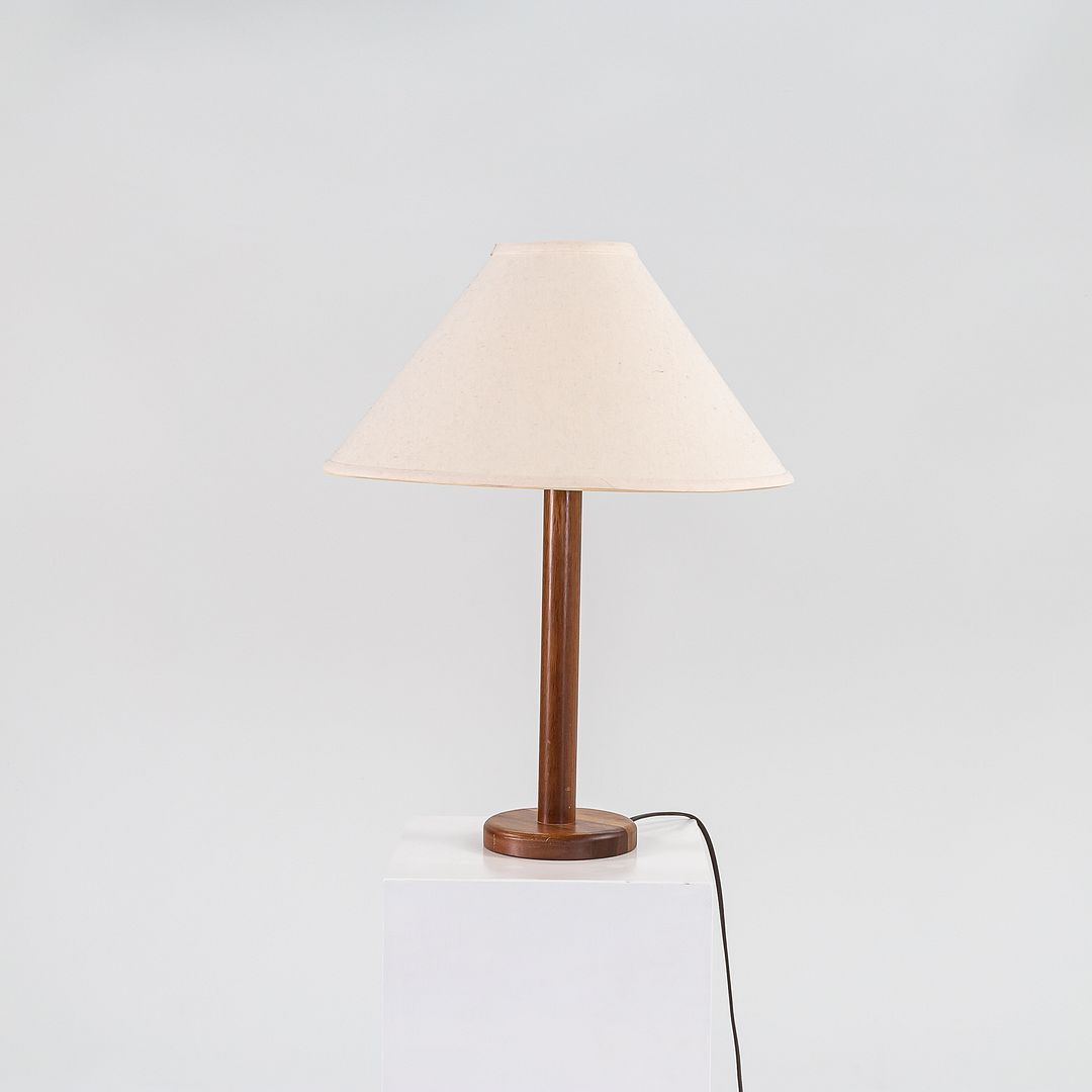 SOLD 1970s Pair of Scandinavian Teak Table / Desk Lamps with White Fabric Shades