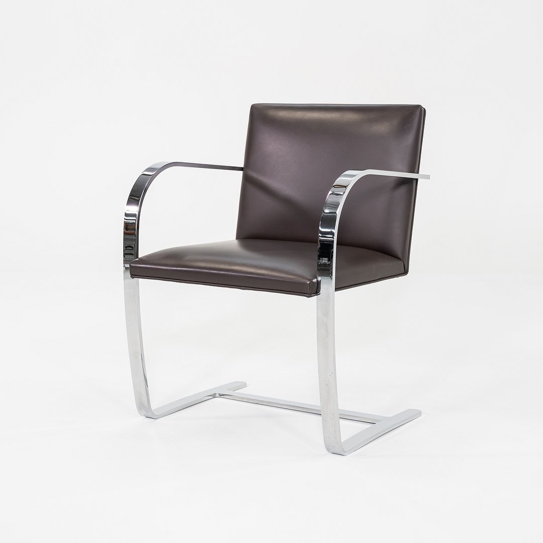 2010s Mies van der Rohe Knoll Flat Bar Brno Dining Arm Chair in Brown 20+ Avail