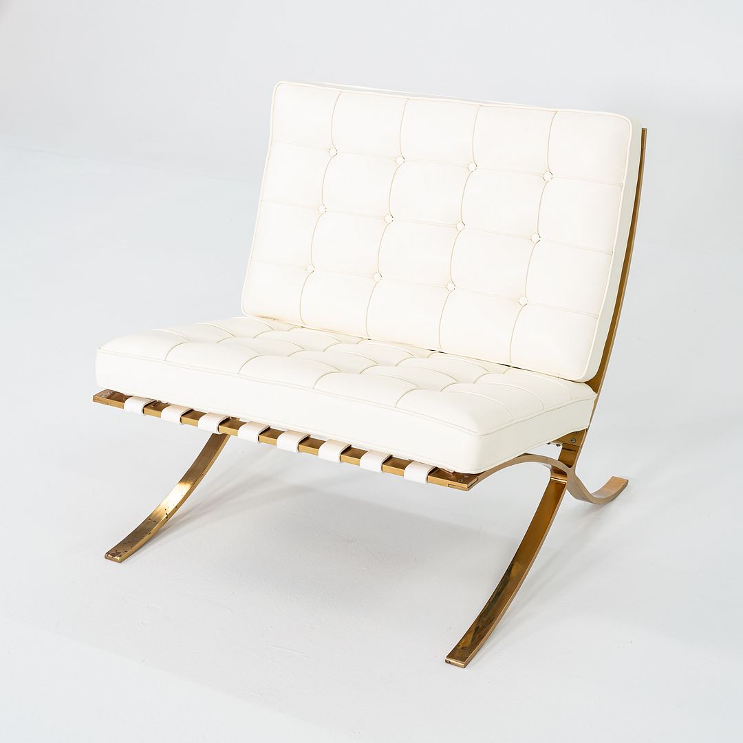 Mies Van der Rohe for Knoll + Gratz Barcelona Chair White w/ Gold Plated Frame