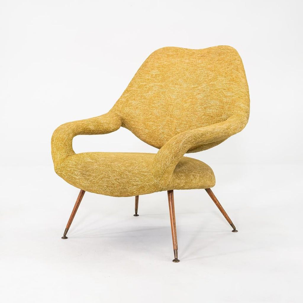 1950s Gastone Rinaldi for Rima DU 55 Lounge Chair Yellow Fabric w/ Mahogany Legs