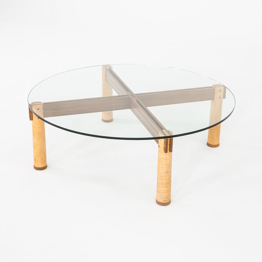 1989 Christopher Weiland Studio Craft Glass and Wood Coffee Table in Curly Maple
