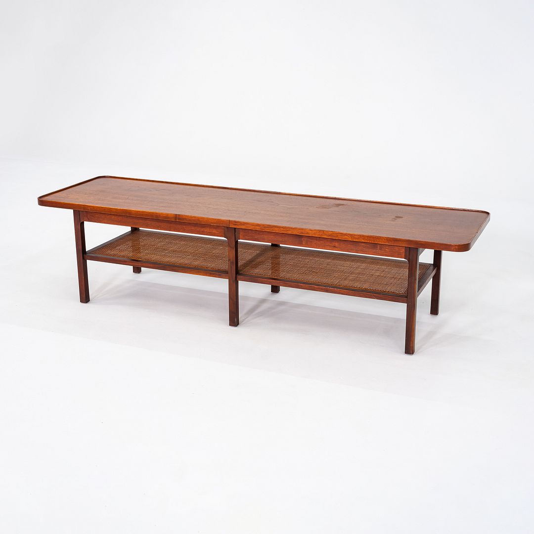 SOLD 1960s Jack Cartwright for Founders Rectangular Coffee Table in Walnut and Cane