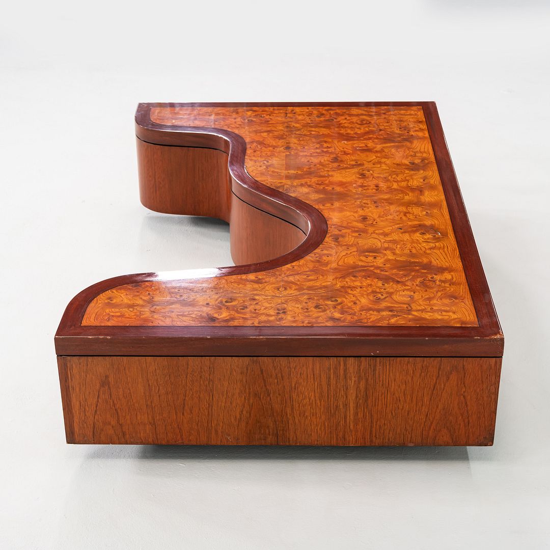 1970s Low Sculptural Coffee Table in Burl, Walnut, and Mahogany 32x48 Inches