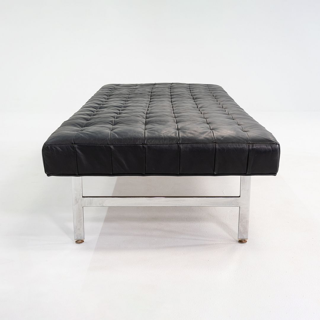 1960s Black Leather and Steel Modernist Museum Bench / Daybed 73 x 31 Inches
