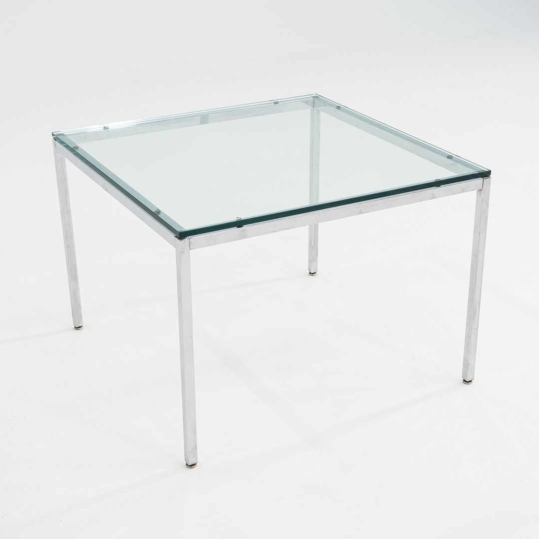 1990s Florence Knoll Side / End Table Steel Base with Glass Top 30x30x21 Inches