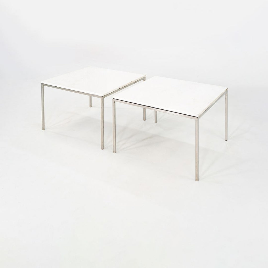 1965 Pair of Custom Marble and Steel Square Side Tables from Yamasaki Building