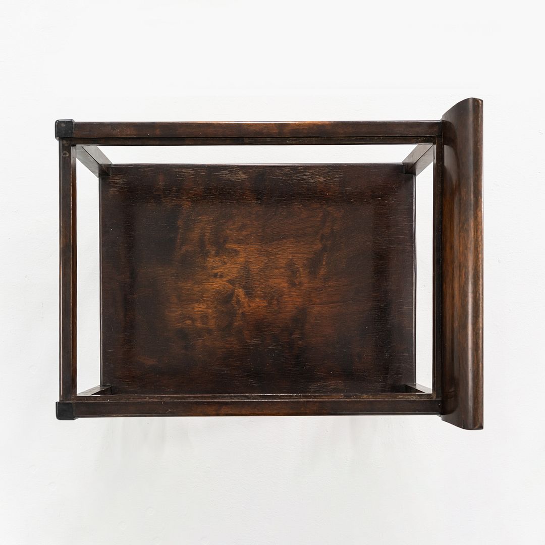 1920s Antique Art Deco Birch Bar Cart w/ Wave Glass Top & Lower Shelf on Wheels