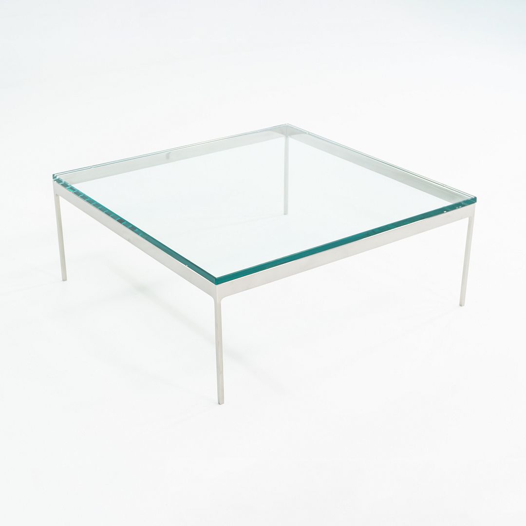 1980s Nicos Zographos Stainless Steel Square Coffee Table with Square Glass Top