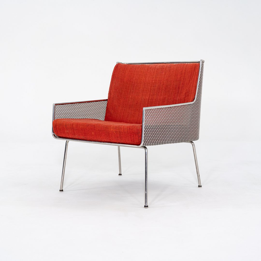 1957 Davis Allen of SOM for Inland Steel Lounge Chair made by Treitel Gratz in Steel Mesh and Jack Lenor Larsen Orange Fabric.