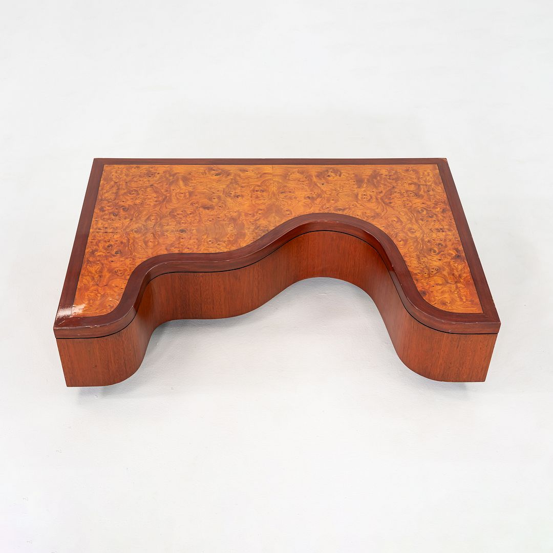 1970s Low Sculptural Coffee Table in Burl, Walnut, and Mahogany 32x48 Inches