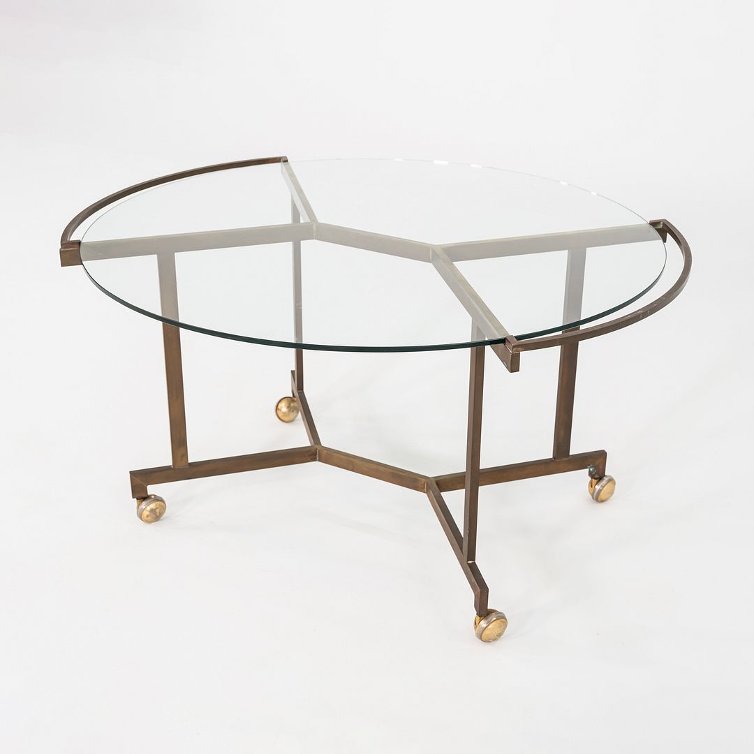 1970s Harvey Probber Attributed Bronze and Glass Rolling Dining or Serving Table