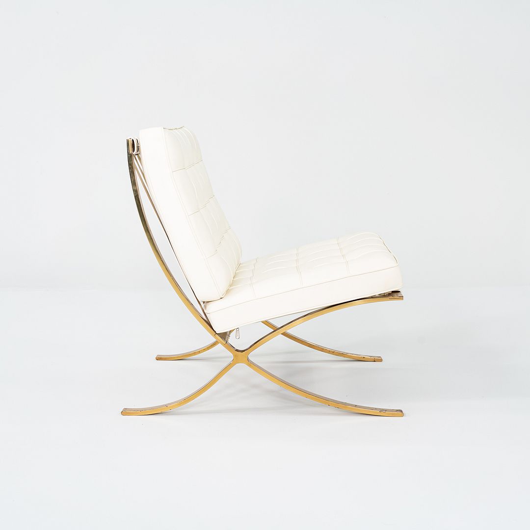 Mies Van der Rohe for Knoll + Gratz Barcelona Chair White w/ Gold Plated Frame
