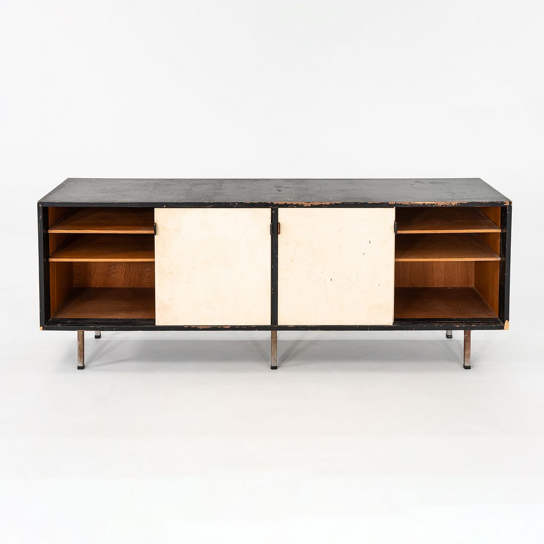 1950s Florence Knoll Credenza Black & White w/ Original Leather Pulls Model 541