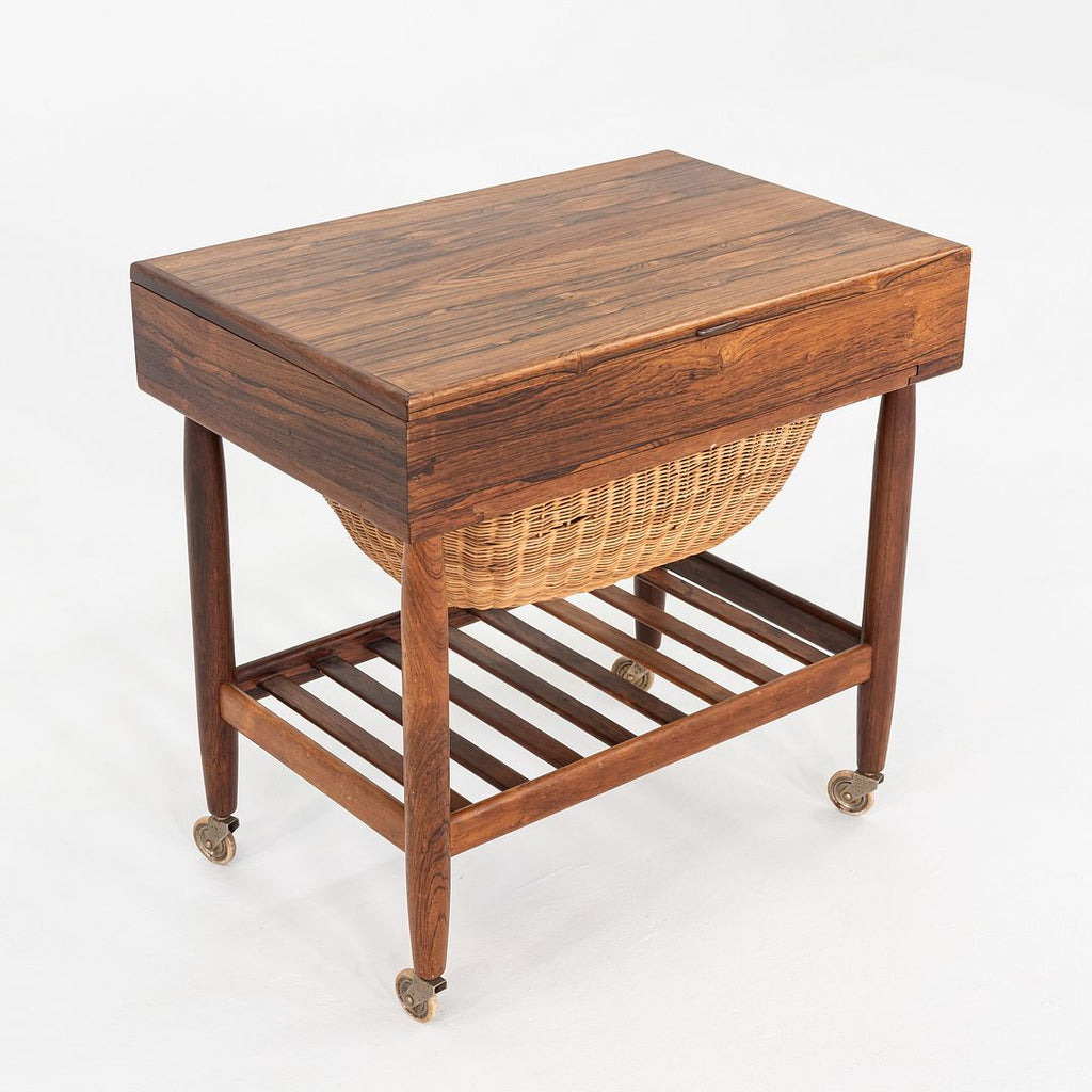 1960s Ejvind Johansson for FDB Mobler Rosewood & Beech Sewing Table Cart 16x24"